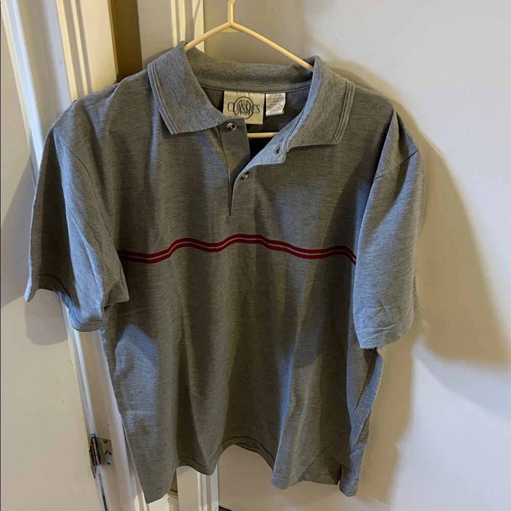 Classic Grey Polo with Maroon Chest Stripe